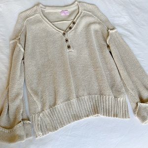 Beige Henley Knit Sweater